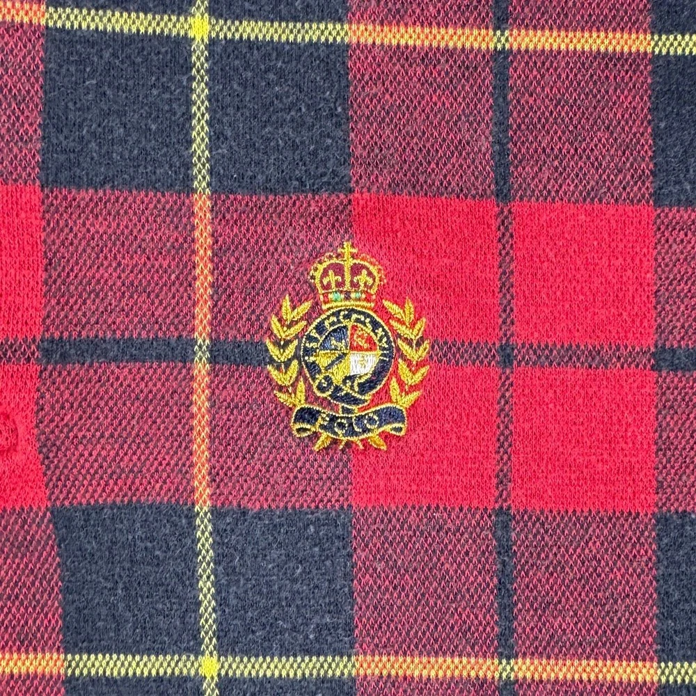 Vintage Ralph Lauren Plaid Polo Men's‎ L Red Black Chambray Crest Made in USA